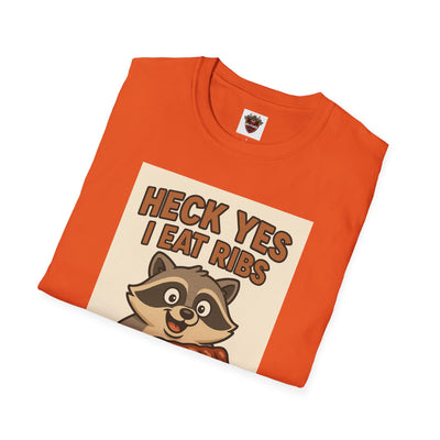 Heck Yes I Eat Ribs Unisex T-Shirt, Funny BBQ Shirt, Gift for Food Lovers, Raccoon Graphic Tee, Summer BBQ Attire