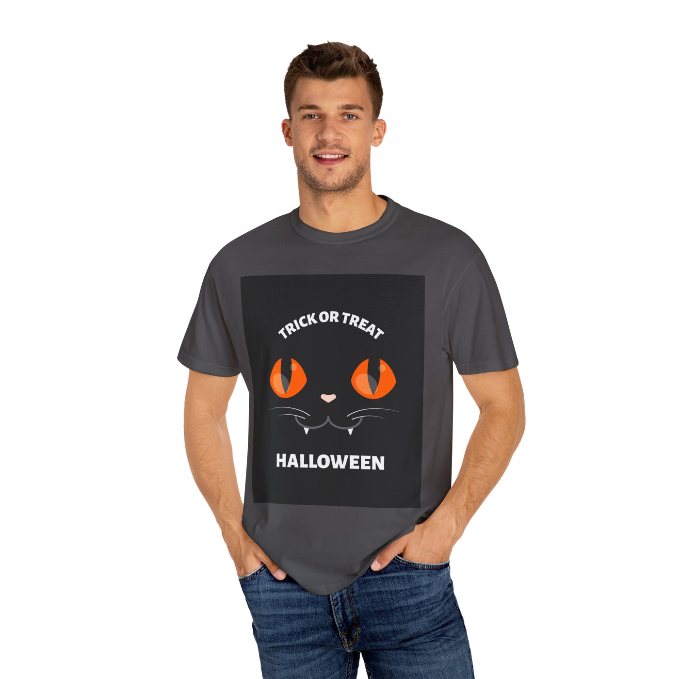 Halloween Cat T-Shirt, Unisex Trick or Treat Tee, Spooky Season Apparel, Cute Halloween Gift, Fall Festival Shirt, Cat Lover T-Shirt