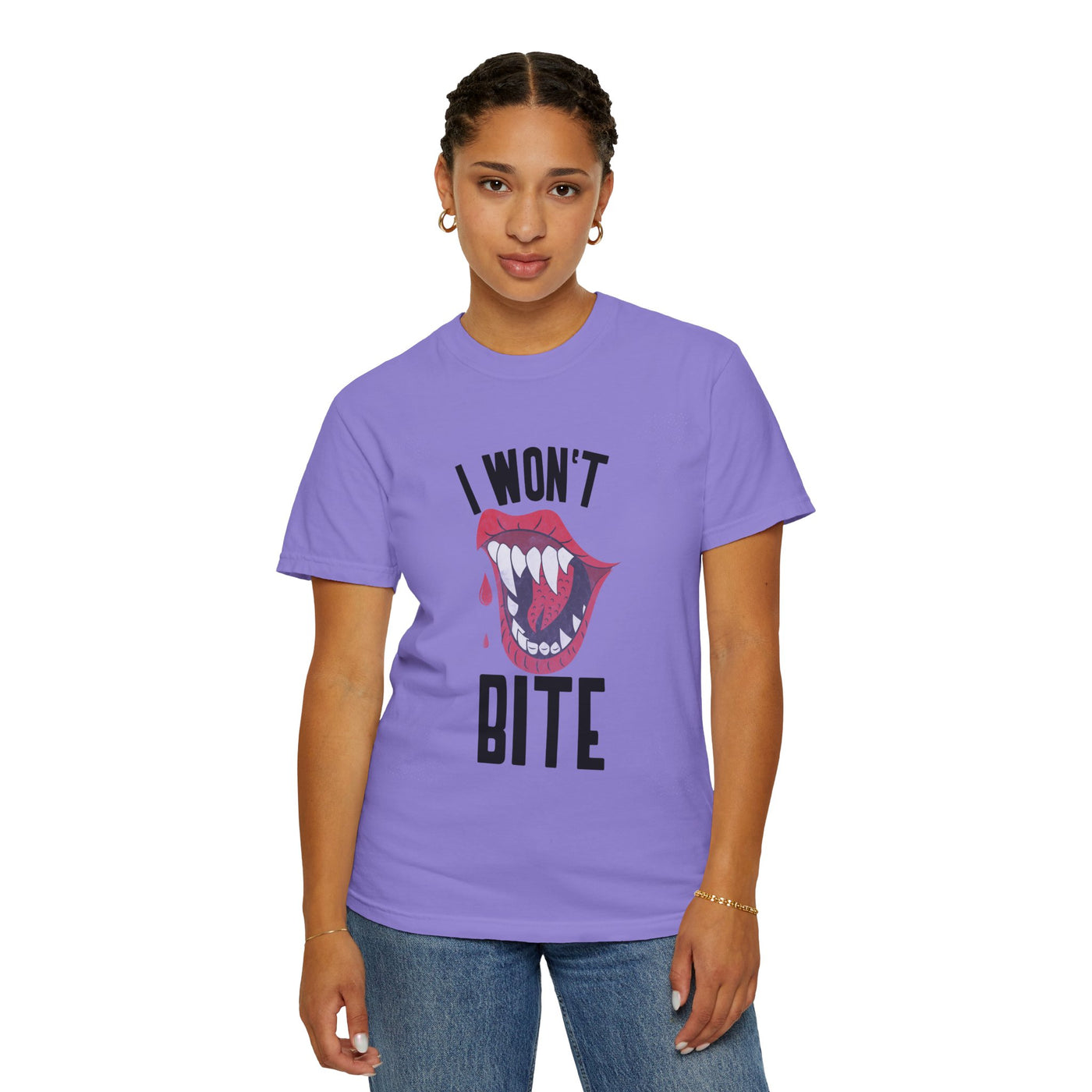 Fun Unisex 'I Won't Bite' T-Shirt for Halloween, Casual Wear, Graphic Tee, Gift for Friends, Statement Shirt
