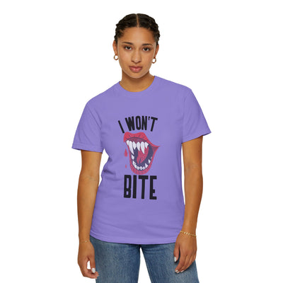 Fun Unisex 'I Won't Bite' T-Shirt for Halloween, Casual Wear, Graphic Tee, Gift for Friends, Statement Shirt