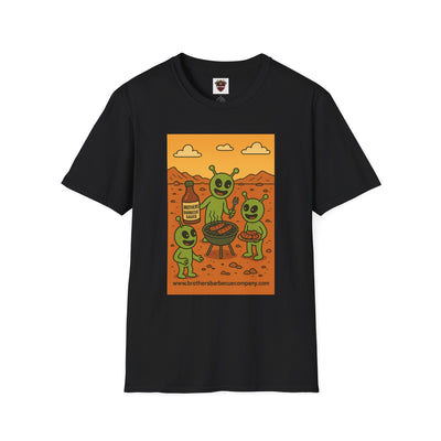 Alien BBQ Meat Party Unisex Softstyle T-Shirt, Funny Graphic Tee, Unique Gift, Summer Barbecue Wear, Casual Everyday Shirt, Fun Statement Top