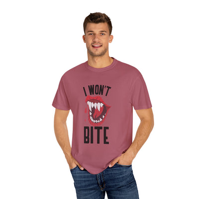 Fun Unisex 'I Won't Bite' T-Shirt for Halloween, Casual Wear, Graphic Tee, Gift for Friends, Statement Shirt