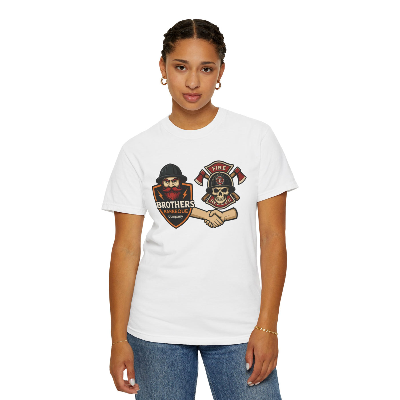Brotherhood BBQ Humor T-Shirt, Unisex Casual Tee, Firefighter Appreciation, Friendship Gift, BBQ Lovers Shirt, Unique Graphic Tee