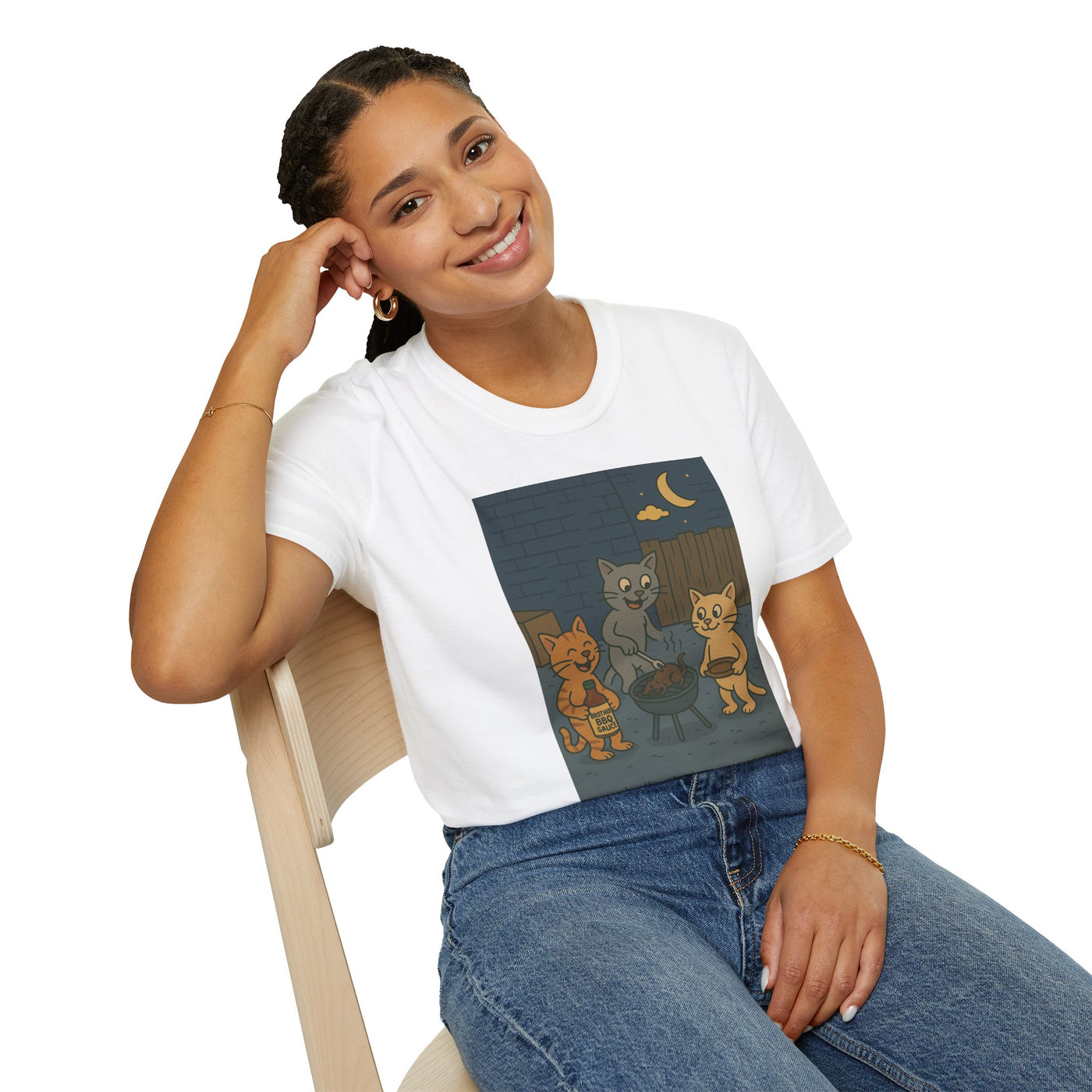 Cute Animal Campfire T-Shirt, Cozy Cat T-Shirt, Gifts for Cat Lovers, Unisex Softstyle Tee, Perfect for Camping or Outdoor Fun