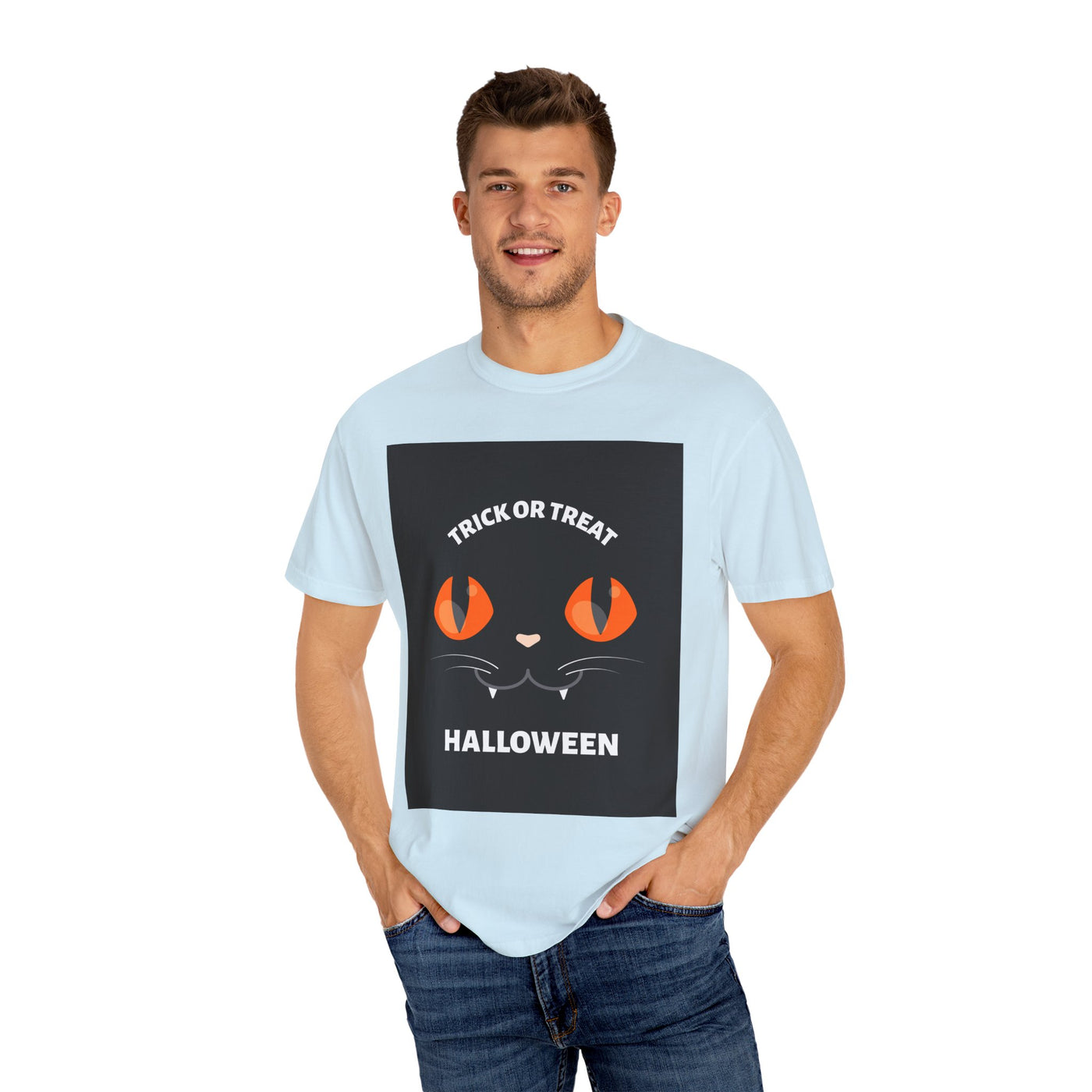 Halloween Cat T-Shirt, Unisex Trick or Treat Tee, Spooky Season Apparel, Cute Halloween Gift, Fall Festival Shirt, Cat Lover T-Shirt