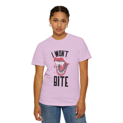 Fun Unisex 'I Won't Bite' T-Shirt for Halloween, Casual Wear, Graphic Tee, Gift for Friends, Statement Shirt