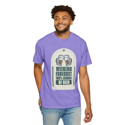 Weekend Forecast Beer T-Shirt | Unisex Garment-Dyed Tee for Beer Lovers, Perfect for Parties, Birthdays, and Casual Wear