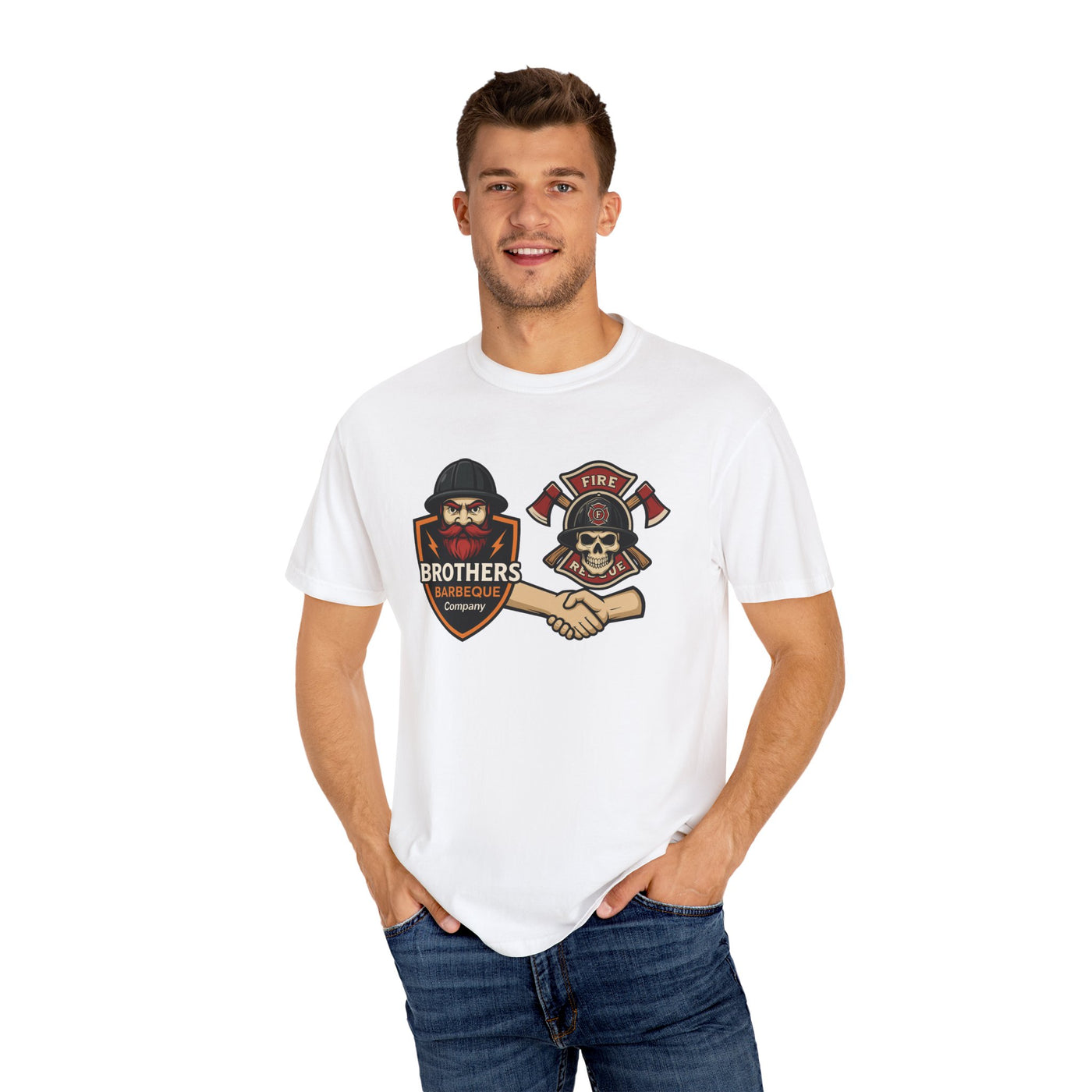 Brotherhood BBQ Humor T-Shirt, Unisex Casual Tee, Firefighter Appreciation, Friendship Gift, BBQ Lovers Shirt, Unique Graphic Tee