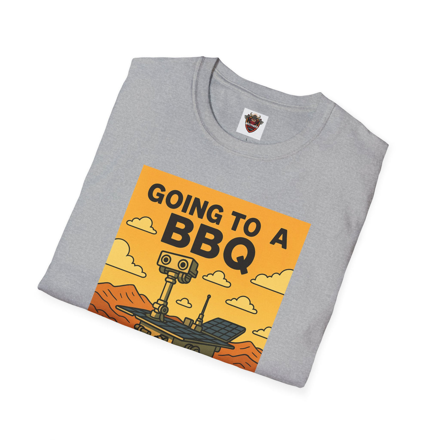 BBQ Rover Unisex Softstyle T-Shirt | Fun BBQ Shirt, Space Enthusiast Gift, Summer Picnic Wear, Mars Rover Shirt, Unique Graphic Tee