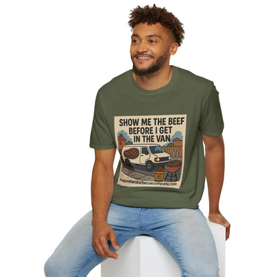 Funny BBQ Unisex T-Shirt - Show Me the Beef, Grilling Gift, Summer BBQ, Foodie Humor, Casual Wear