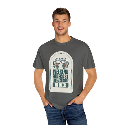 Weekend Forecast Beer T-Shirt | Unisex Garment-Dyed Tee for Beer Lovers, Perfect for Parties, Birthdays, and Casual Wear