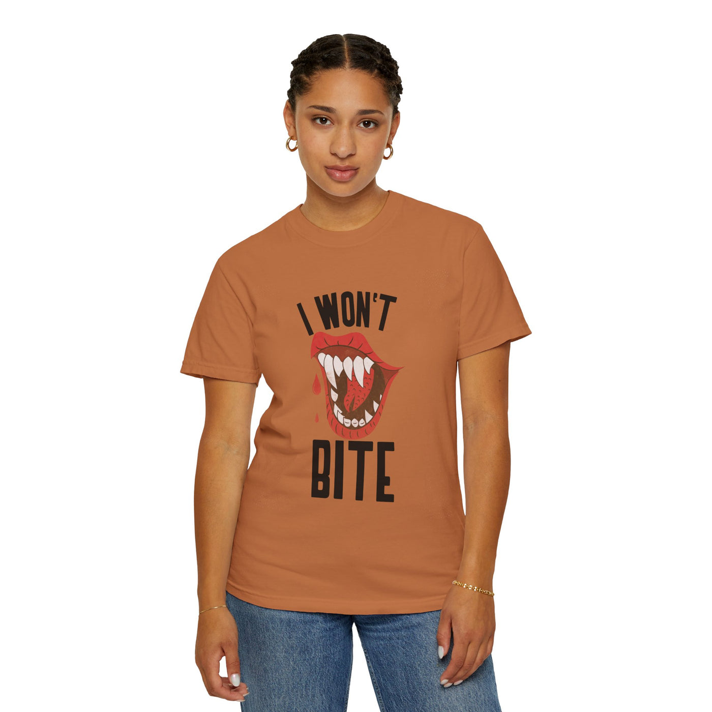 Fun Unisex 'I Won't Bite' T-Shirt for Halloween, Casual Wear, Graphic Tee, Gift for Friends, Statement Shirt