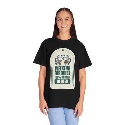 Weekend Forecast Beer T-Shirt | Unisex Garment-Dyed Tee for Beer Lovers, Perfect for Parties, Birthdays, and Casual Wear