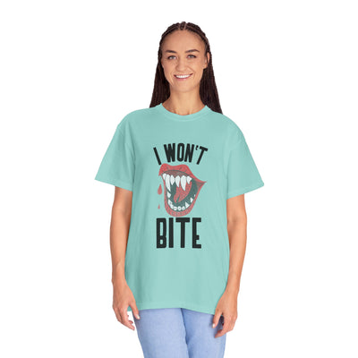 Fun Unisex 'I Won't Bite' T-Shirt for Halloween, Casual Wear, Graphic Tee, Gift for Friends, Statement Shirt