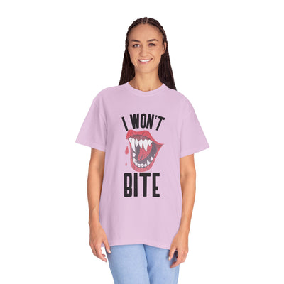 Fun Unisex 'I Won't Bite' T-Shirt for Halloween, Casual Wear, Graphic Tee, Gift for Friends, Statement Shirt