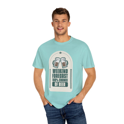 Weekend Forecast Beer T-Shirt | Unisex Garment-Dyed Tee for Beer Lovers, Perfect for Parties, Birthdays, and Casual Wear
